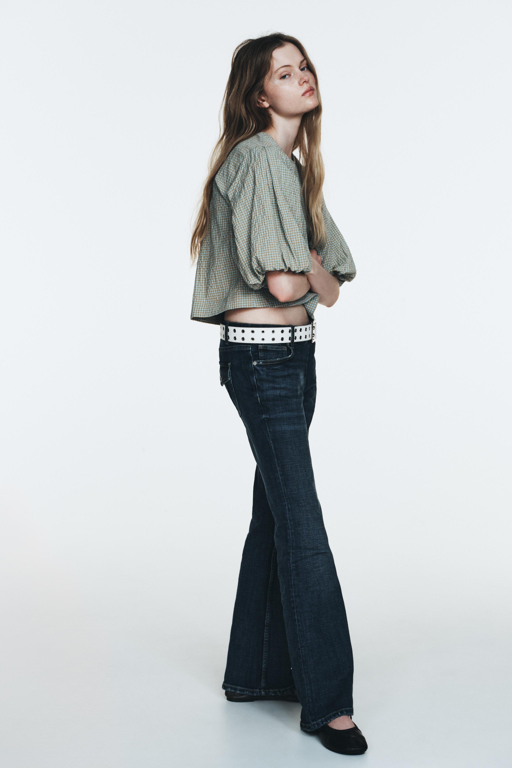 CHECKED BALLOON SLEEVE TOP